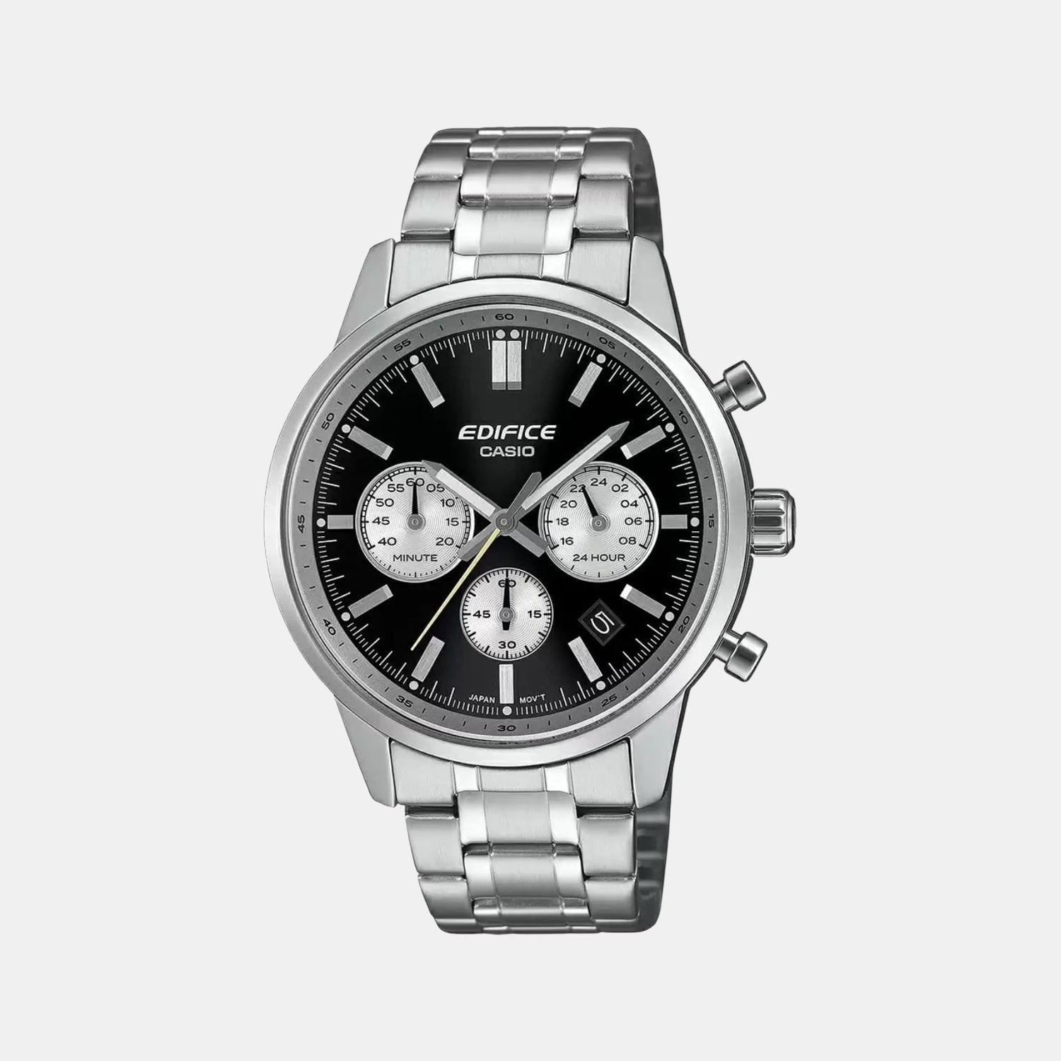 Edifice Men Quartz Black & White Dial Multi-Function Stainless Steel Watch ED655