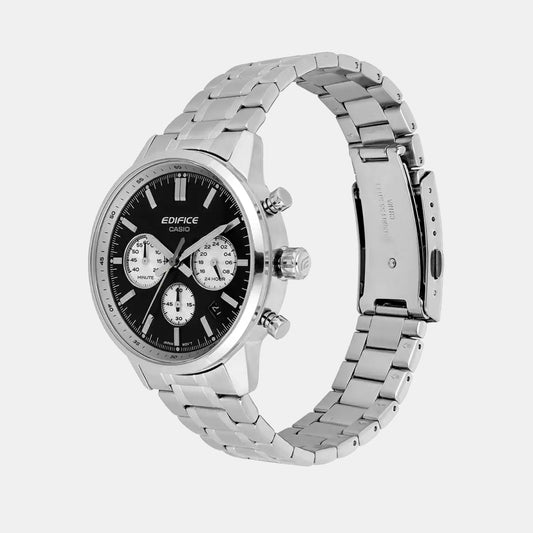 Edifice Men Quartz Black & White Dial Multi-Function Stainless Steel Watch ED655