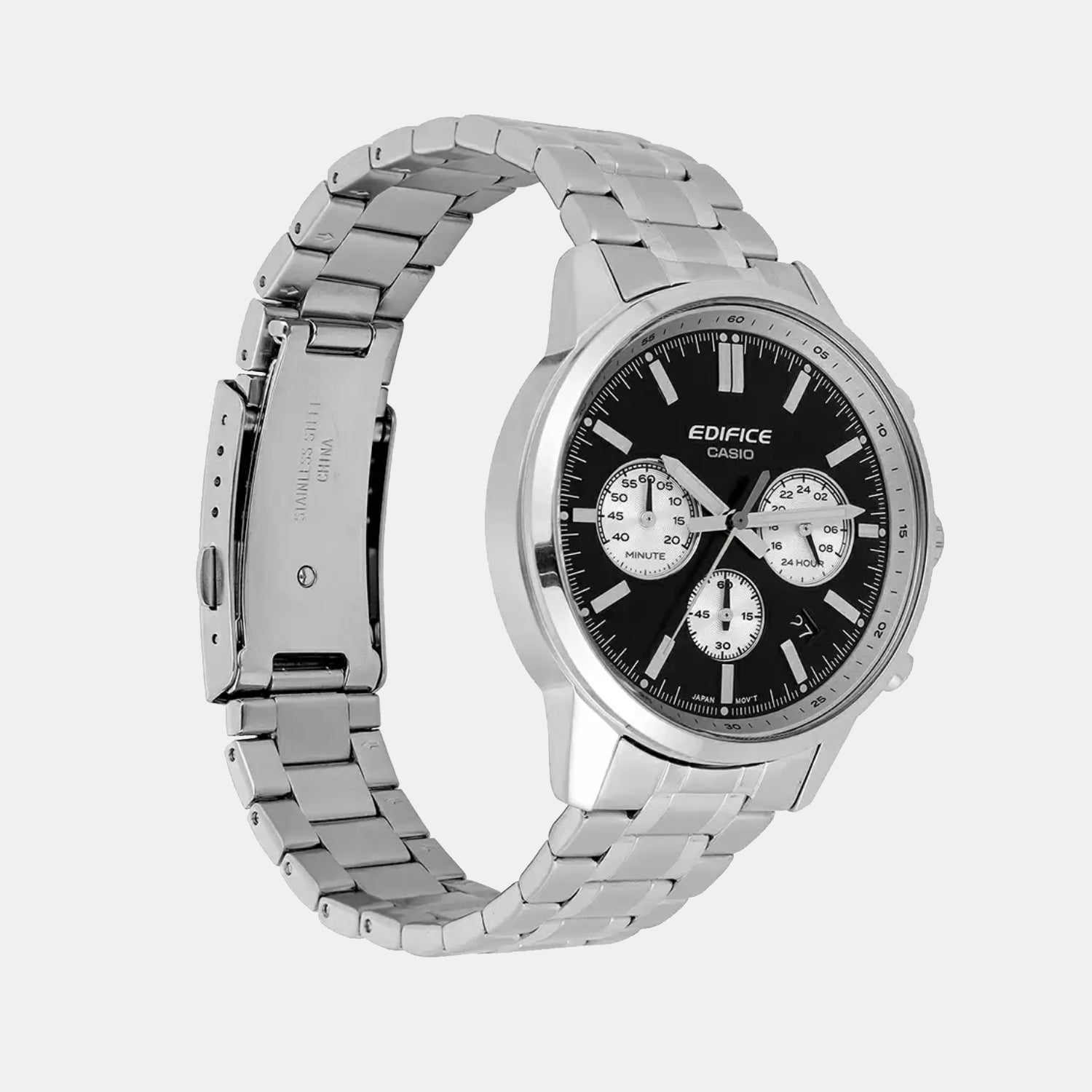 Edifice Men Quartz Black & White Dial Multi-Function Stainless Steel Watch ED655
