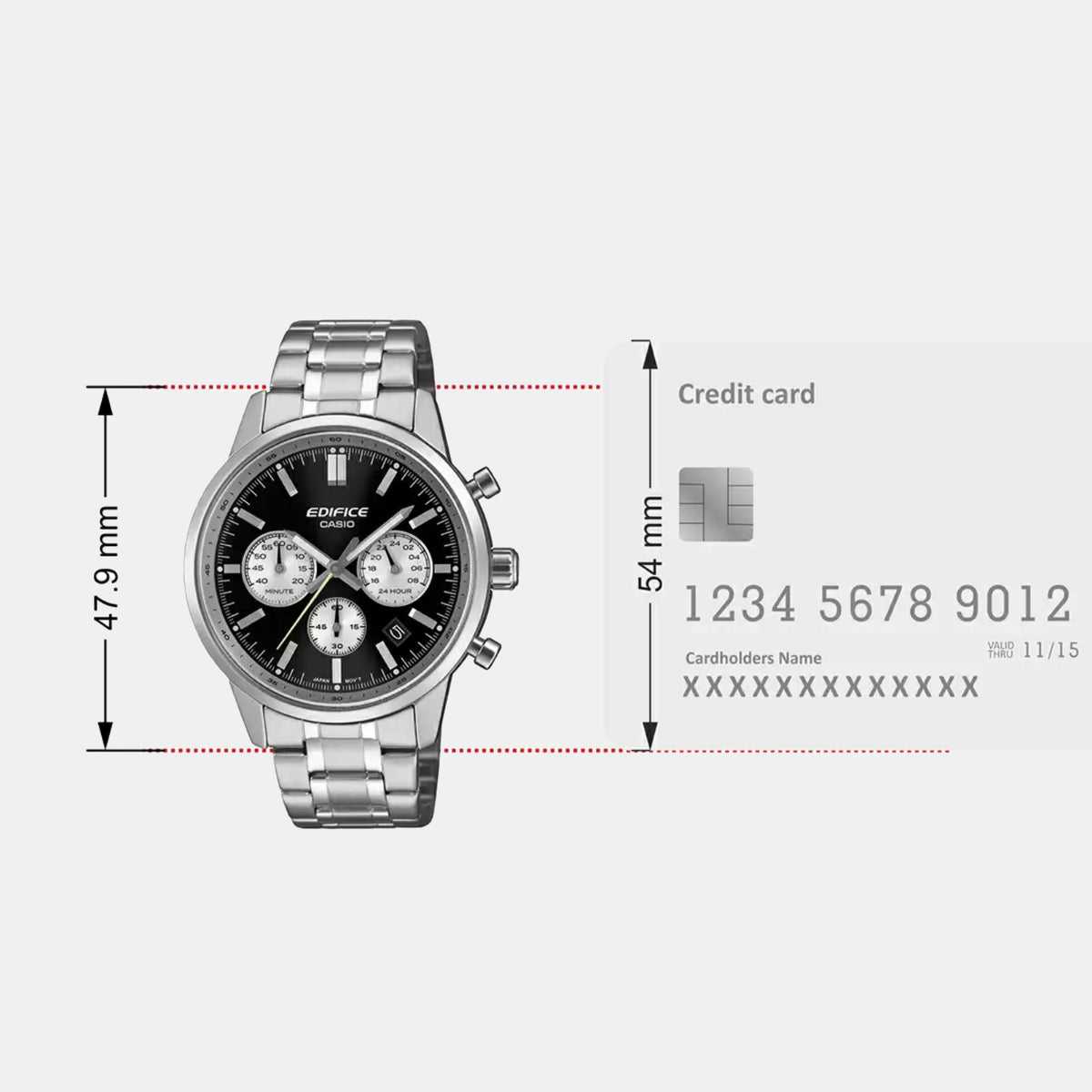 Edifice Men Quartz Black Dial Multi-Function Stainless Steel Watch ED655