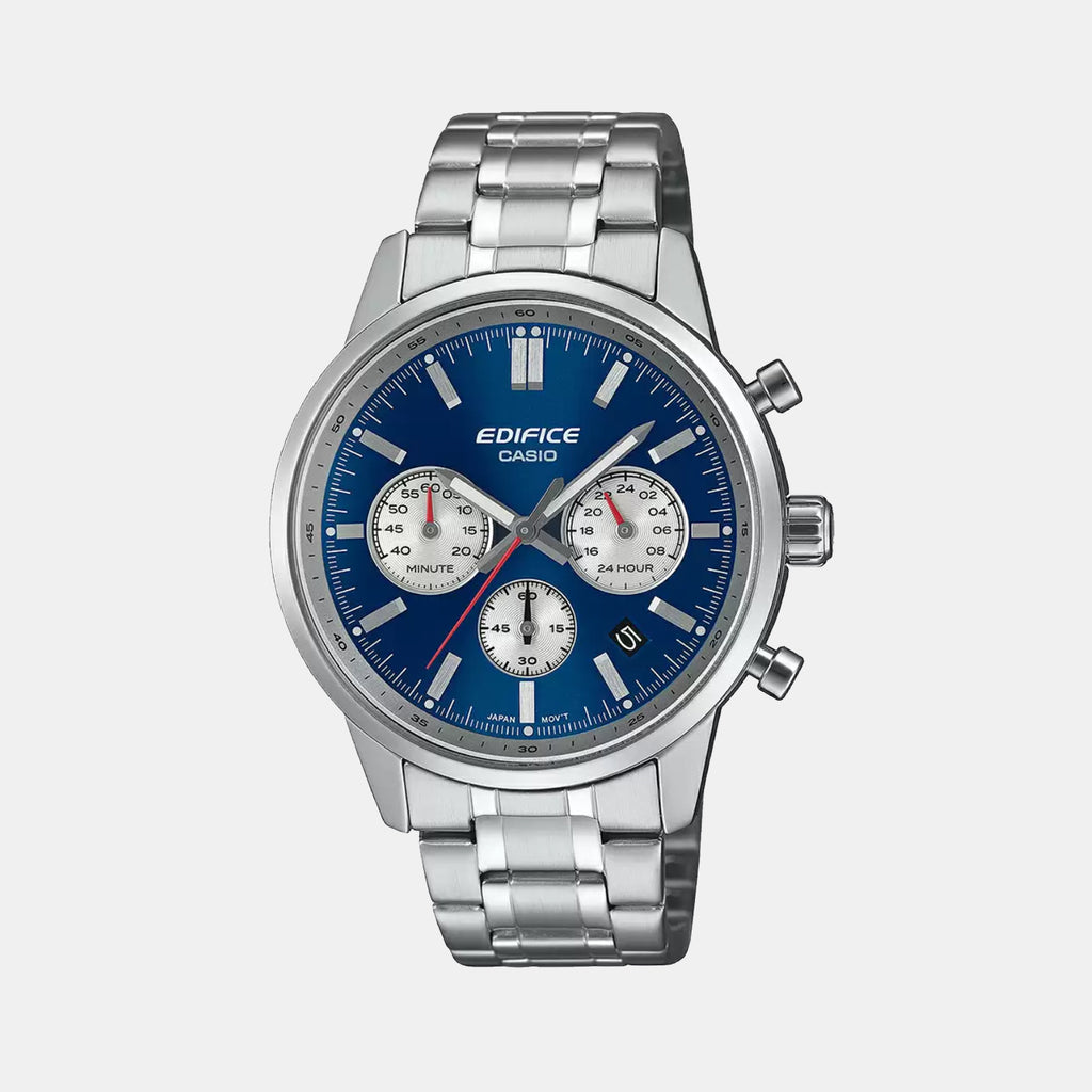 Edifice Men Quartz Blue & White Dial Multi-Function Stainless Steel Watch ED656
