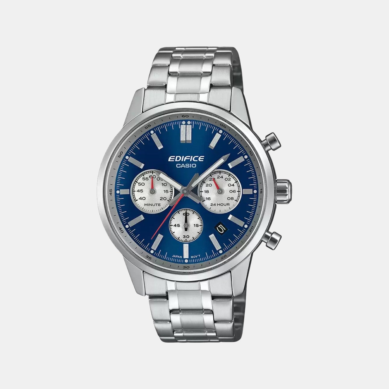 Edifice Men Quartz Blue & White Dial Multi-Function Stainless Steel Watch ED656
