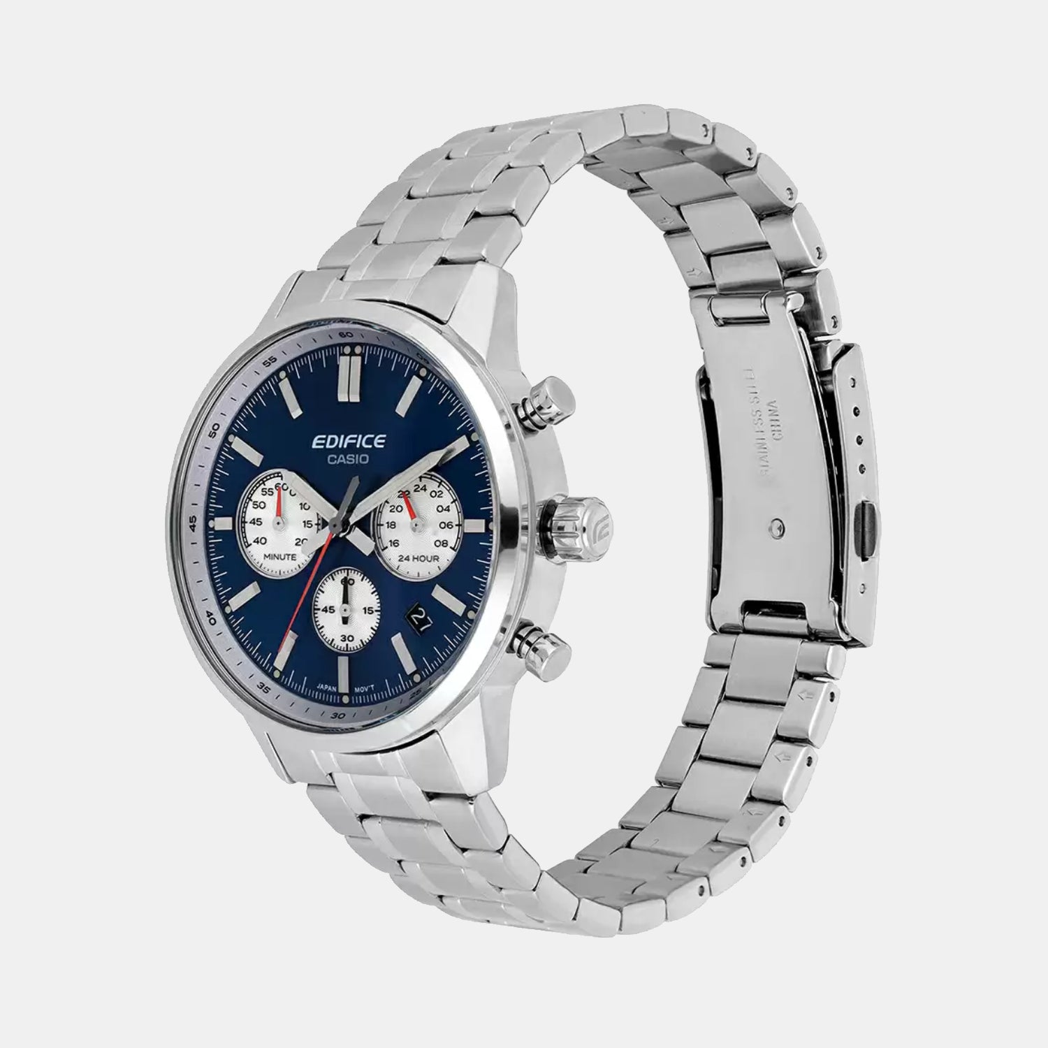 Edifice Men Quartz Blue & White Dial Multi-Function Stainless Steel Watch ED656