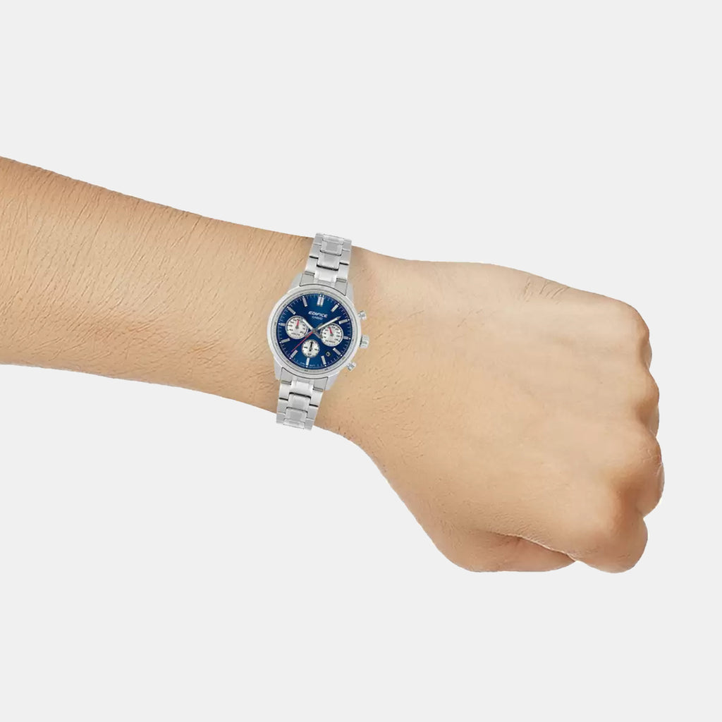 Edifice Men Quartz Blue & White Dial Multi-Function Stainless Steel Watch ED656