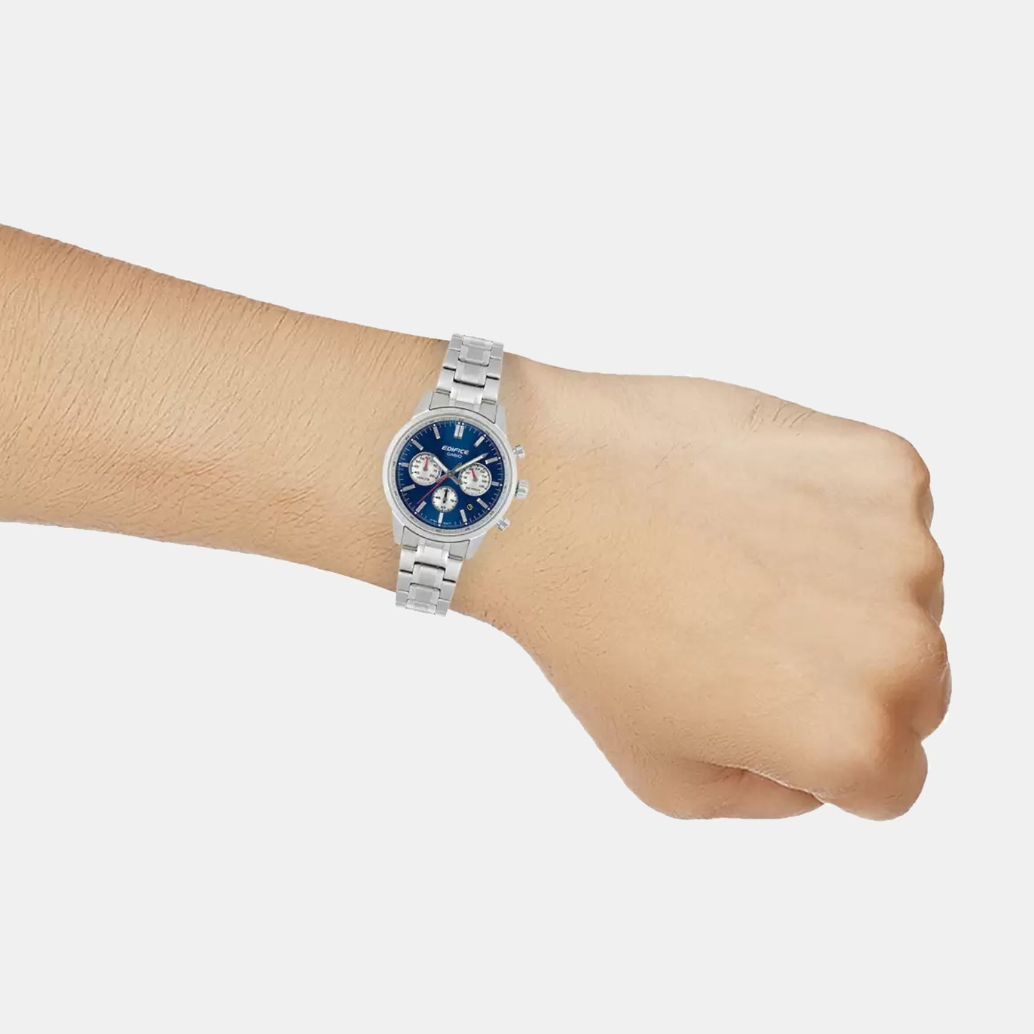 Edifice Men Quartz Blue & White Dial Multi-Function Stainless Steel Watch ED656