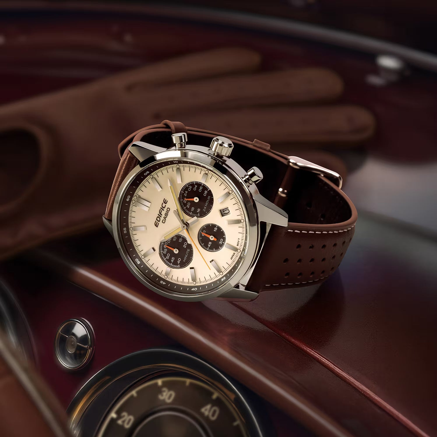 Edifice Men Quartz Multicolour Dial Multi-Function Leather Watch ED657