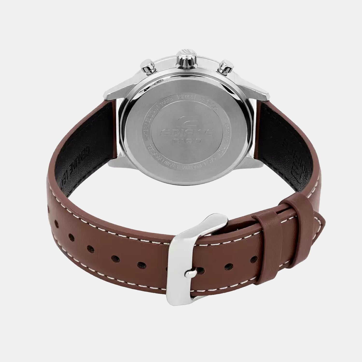 Edifice Men Quartz Cream & Black Dial Multi-Function Leather Watch ED657