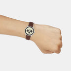 Edifice Men Quartz Cream & Black Dial Multi-Function Leather Watch ED657