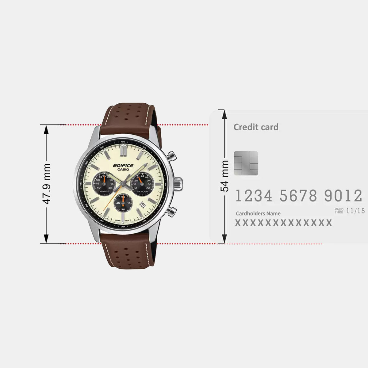 Edifice Men Quartz Cream Dial Multi-Function Leather Watch ED657