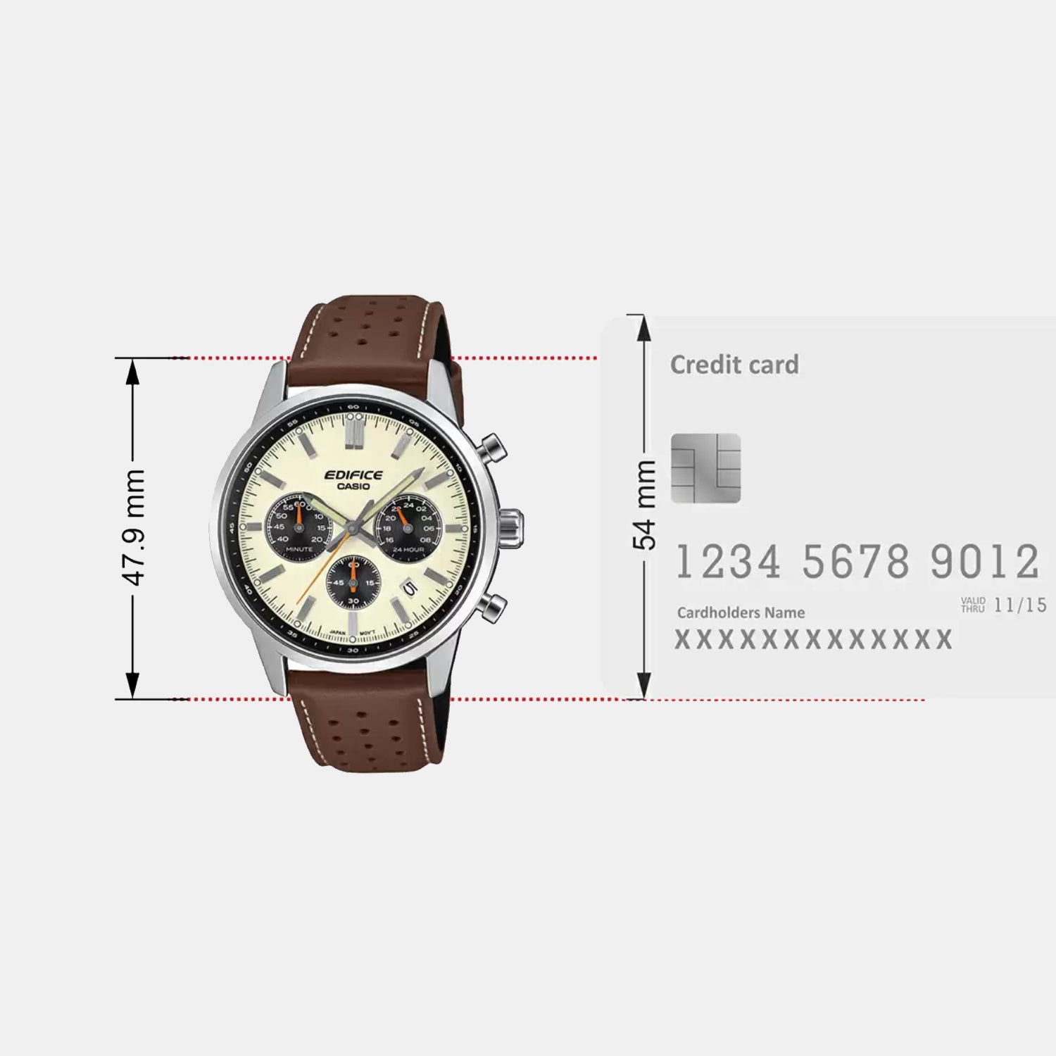 Edifice Men Quartz Cream & Black Dial Multi-Function Leather Watch ED657