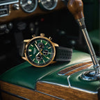 Edifice Men Quartz Green Dial Multi-Function Leather Watch ED658