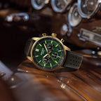 Edifice Men Quartz Green Dial Multi-Function Leather Watch ED658