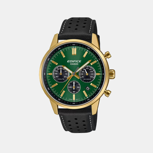 Edifice Men Quartz Green & Black Dial Multi-Function Leather Watch ED658