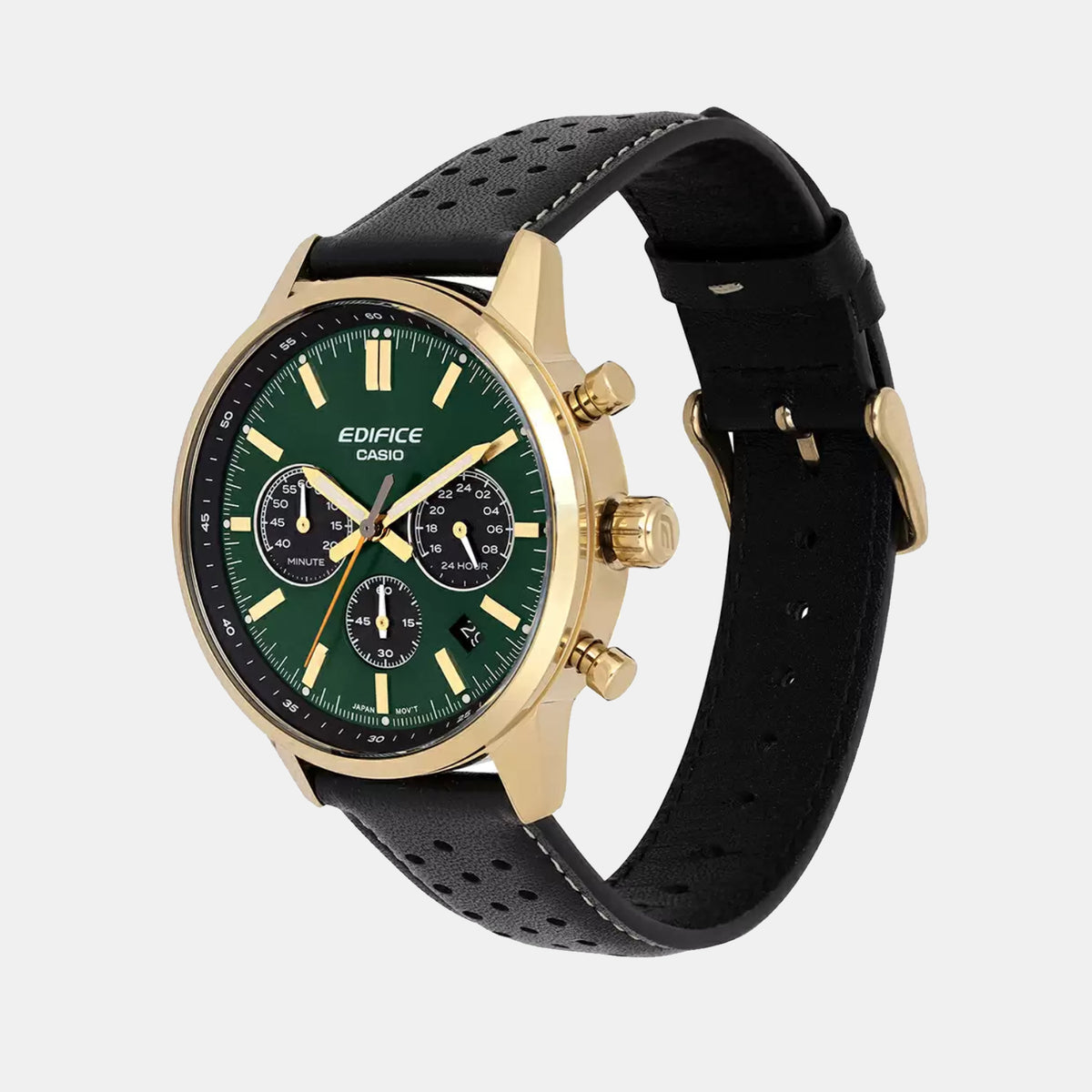 Edifice Men Quartz Green Dial Multi-Function Leather Watch ED658
