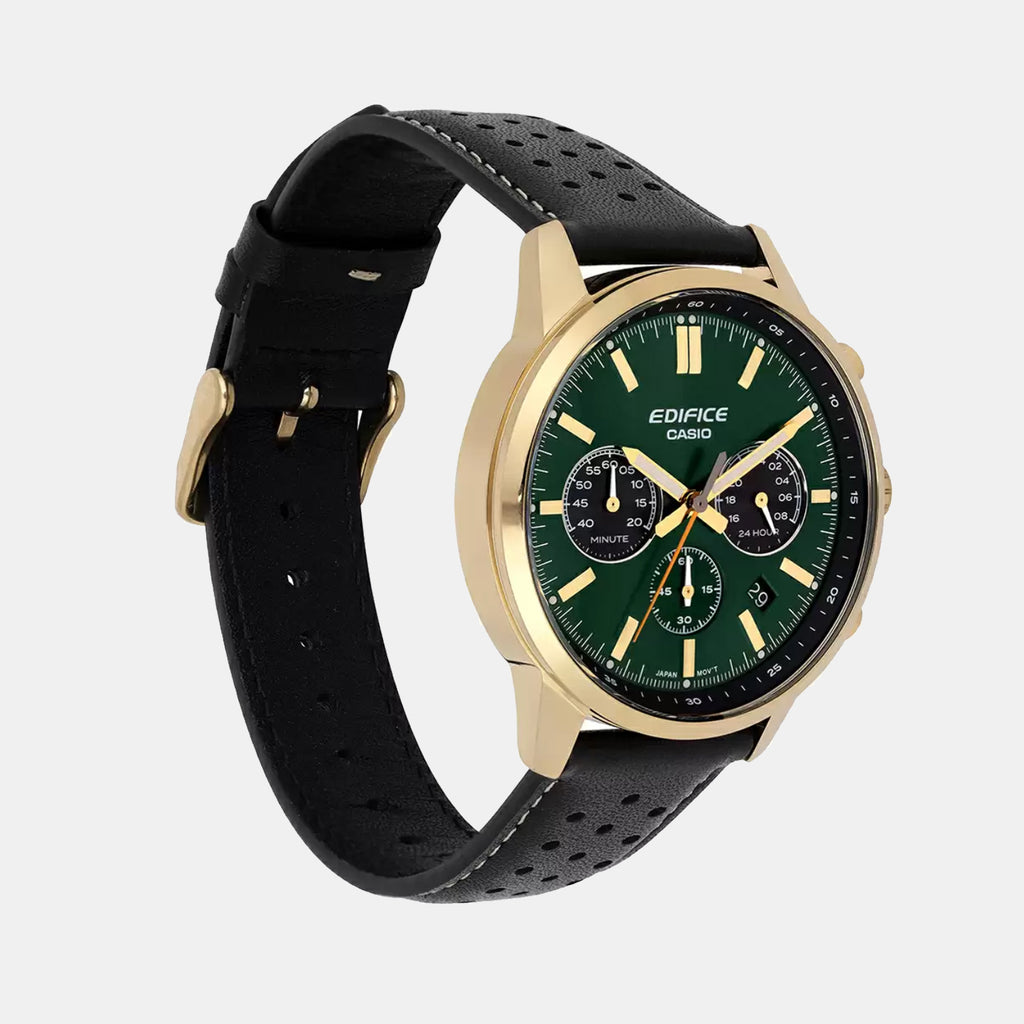 Edifice Men Quartz Green & Black Dial Multi-Function Leather Watch ED658