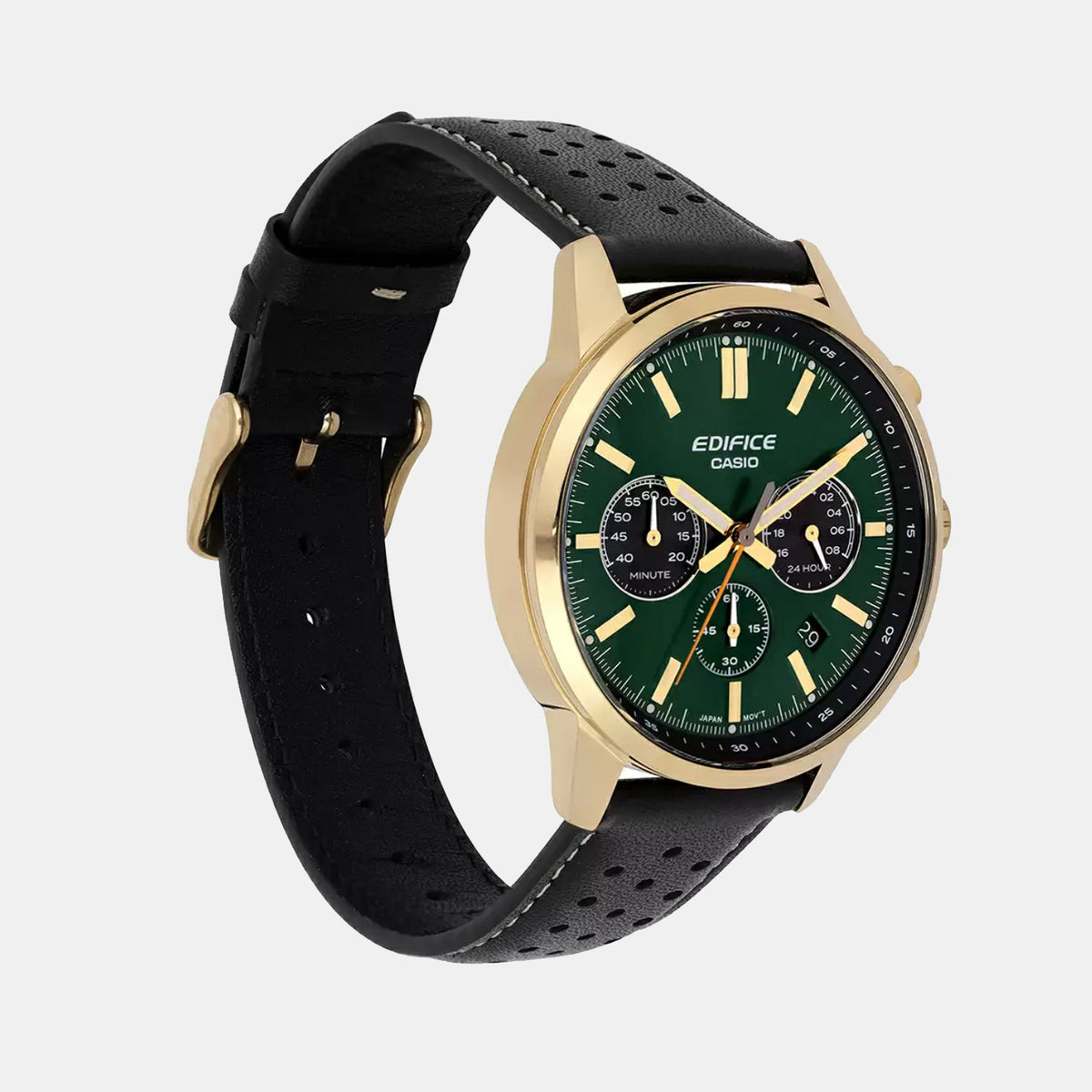 Edifice Men Quartz Green Dial Multi-Function Leather Watch ED658