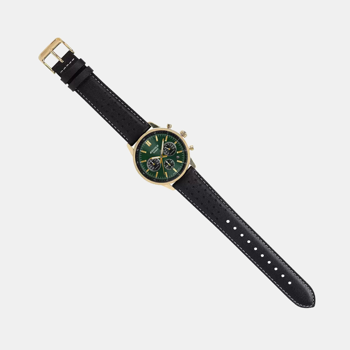 Edifice Men Quartz Green Dial Multi-Function Leather Watch ED658