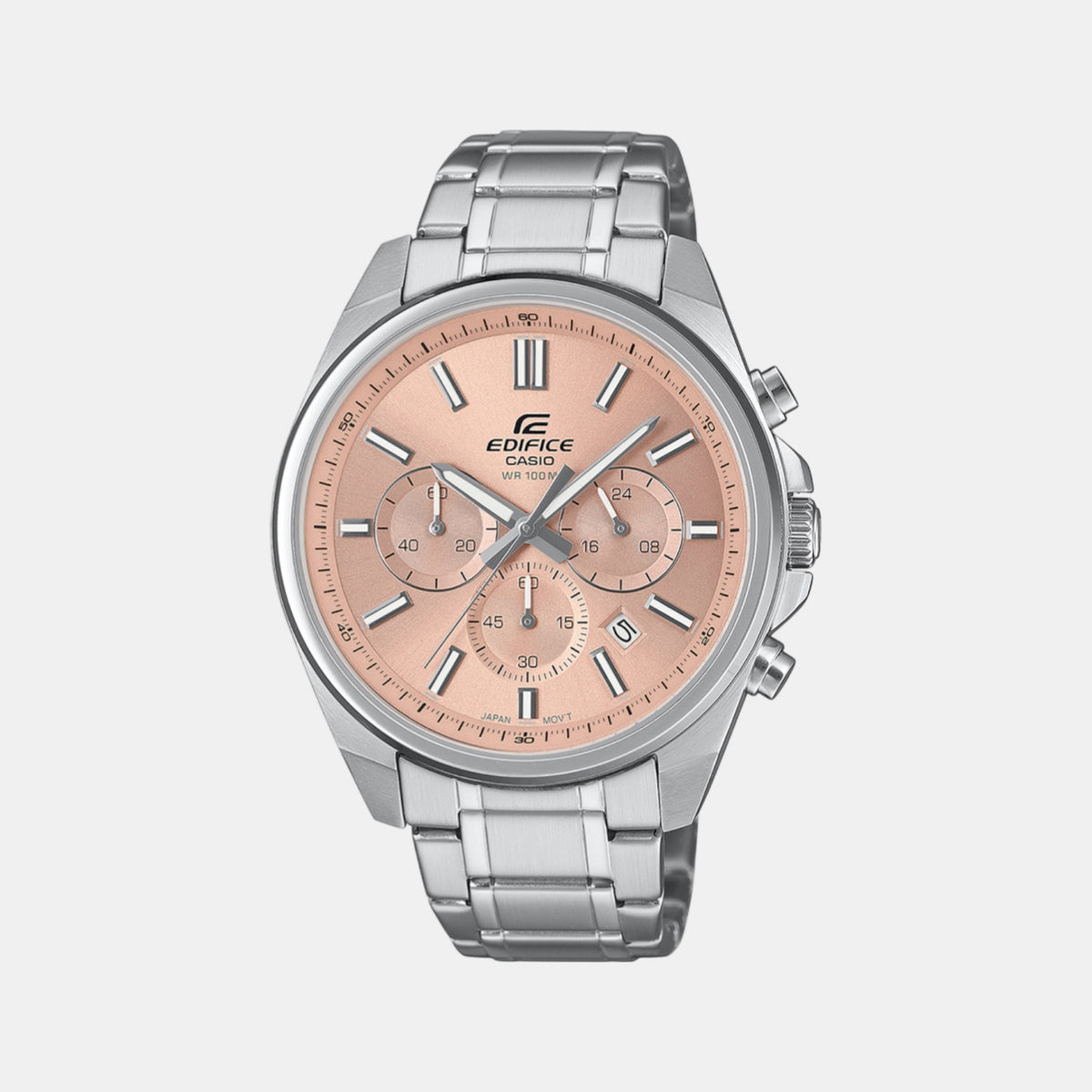 Edifice Men Quartz Peach Dial Multi-Function Stainless Steel Watch ED660