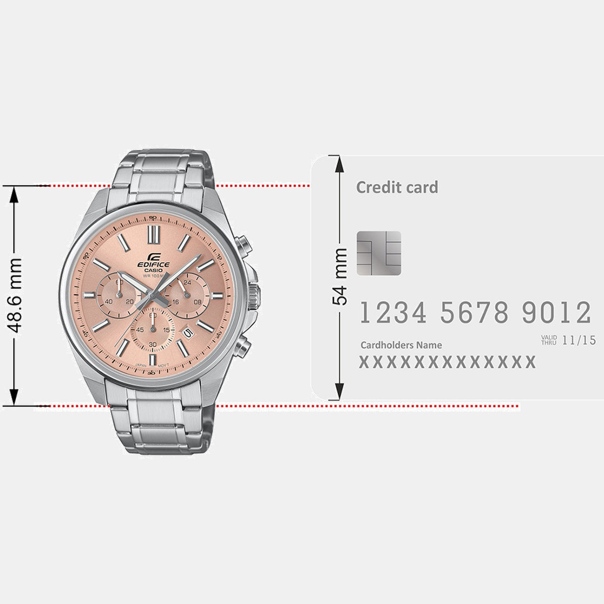 Edifice Men Quartz Peach Dial Multi-Function Stainless Steel Watch ED660
