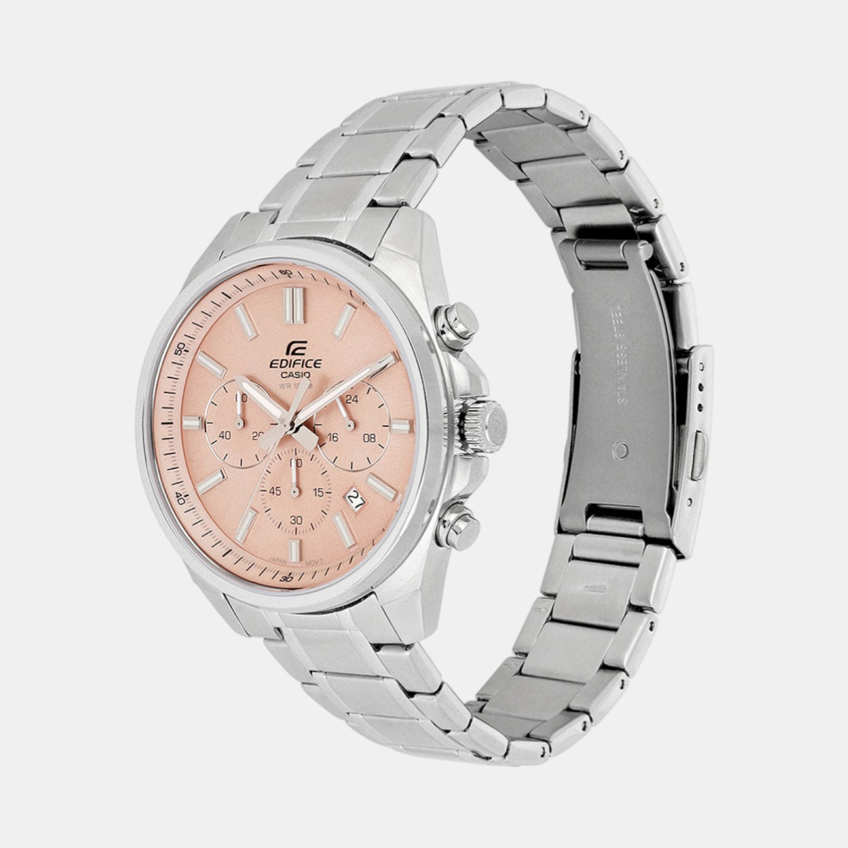 Edifice Men Quartz Peach Dial Multi-Function Stainless Steel Watch ED660