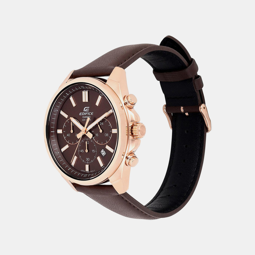 Edifice Men Quartz Brown Dial Chronograph Leather Watch ED662