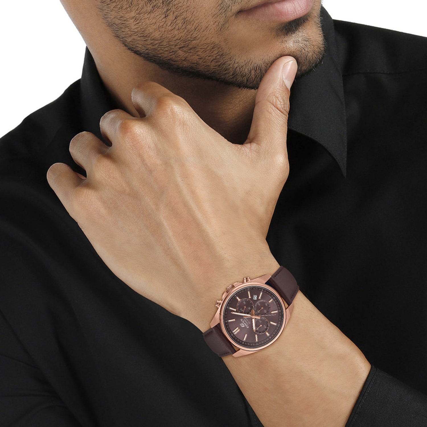 Edifice Men Quartz Brown Dial Chronograph Leather Watch ED662