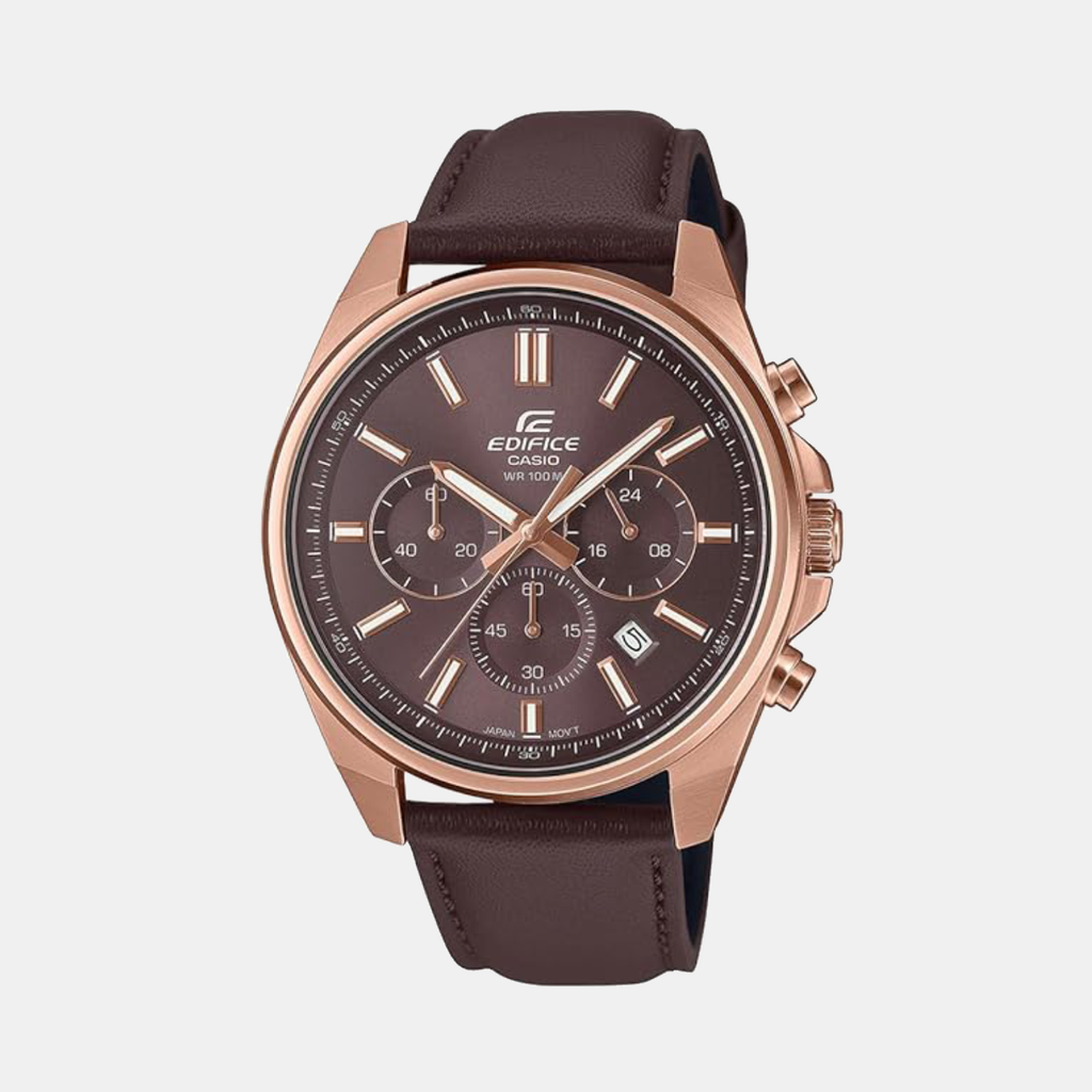 Edifice Men Quartz Brown Dial Chronograph Leather Watch ED662
