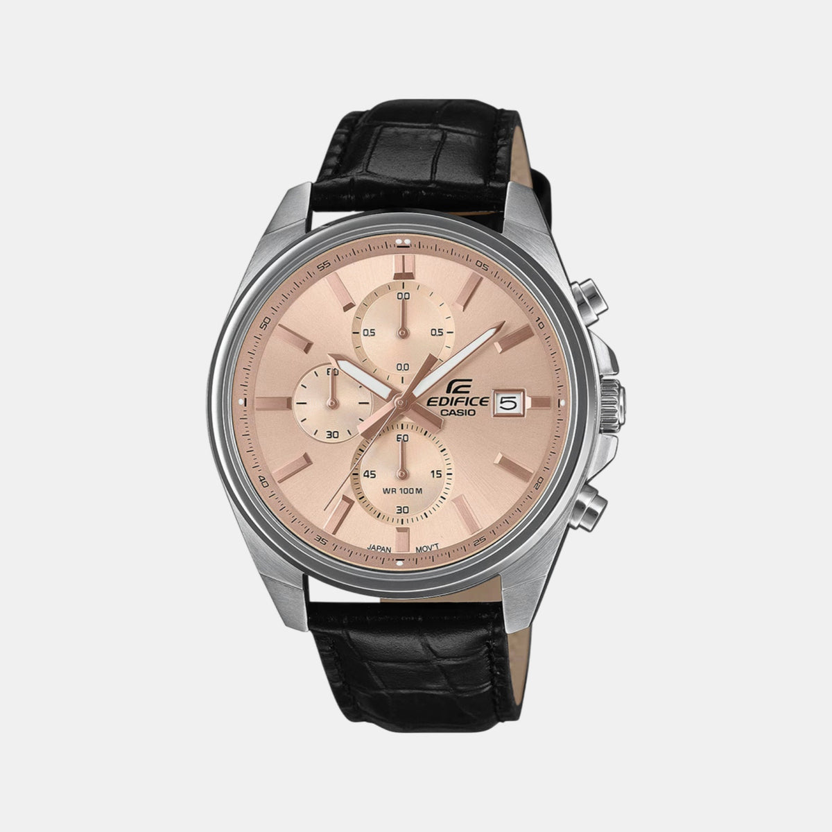 Edifice Men Quartz Peach Dial Multi-Function Leather Watch ED664