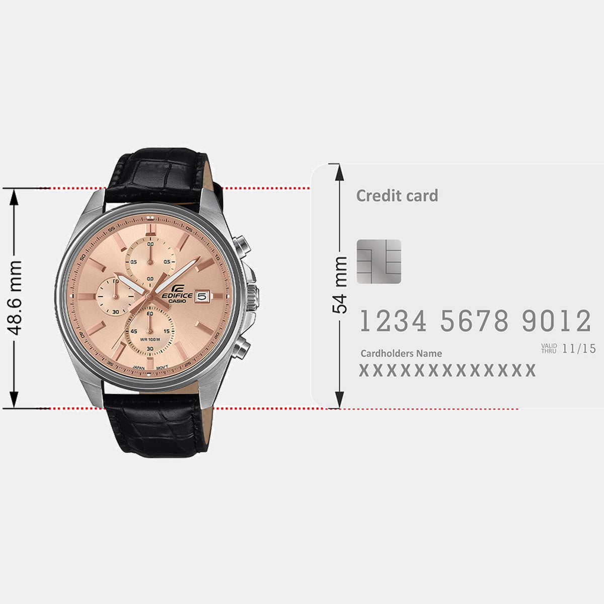 Edifice Men Quartz Peach Dial Multi-Function Leather Watch ED664