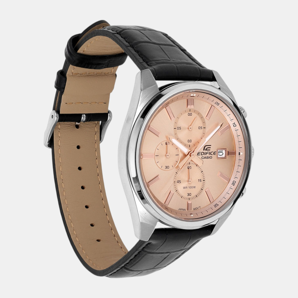 Edifice Men Quartz Peach Dial Multi-Function Leather Watch ED664