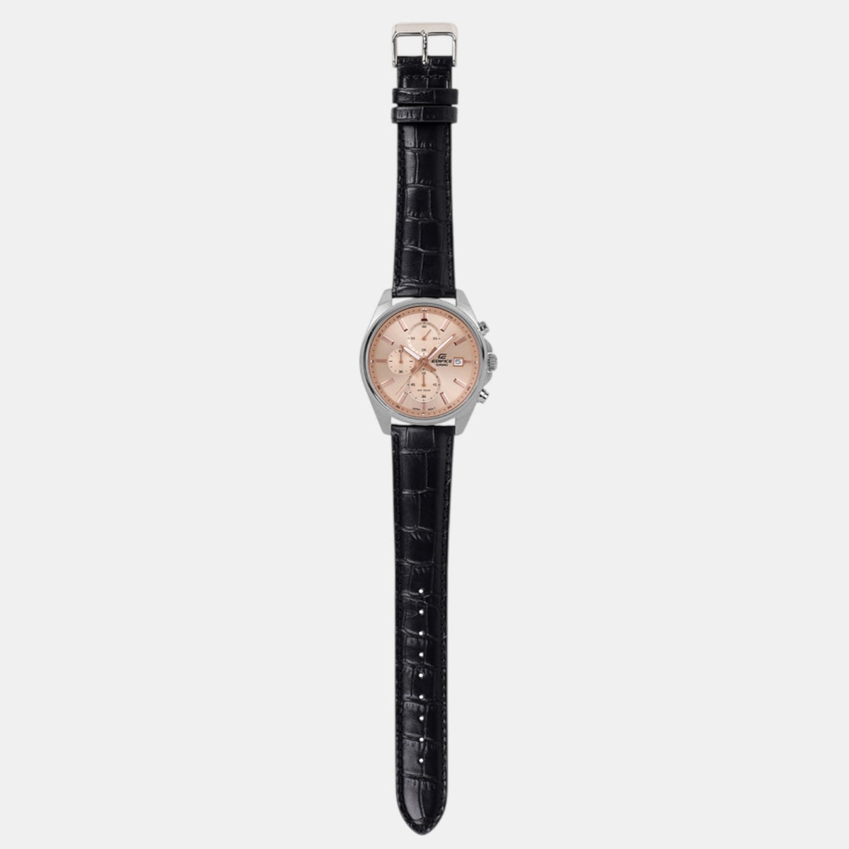 Edifice Men Quartz Peach Dial Multi-Function Leather Watch ED664