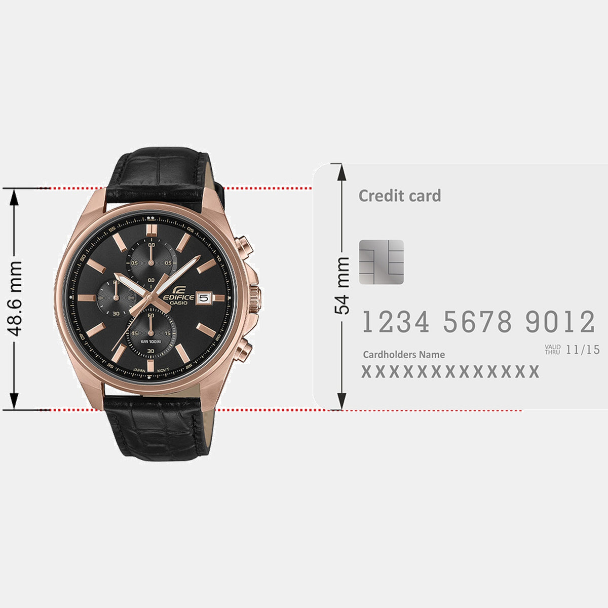 Edifice Men Quartz Black Dial Multi-Function Leather Watch ED665