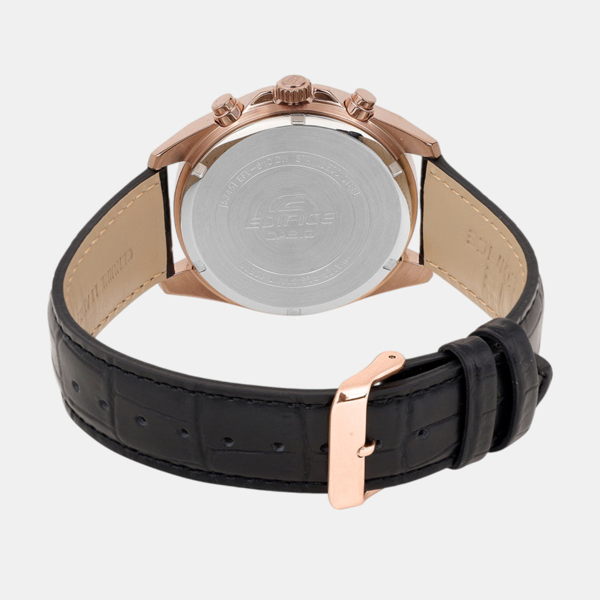 Edifice Men Quartz Black Dial Multi-Function Leather Watch ED665