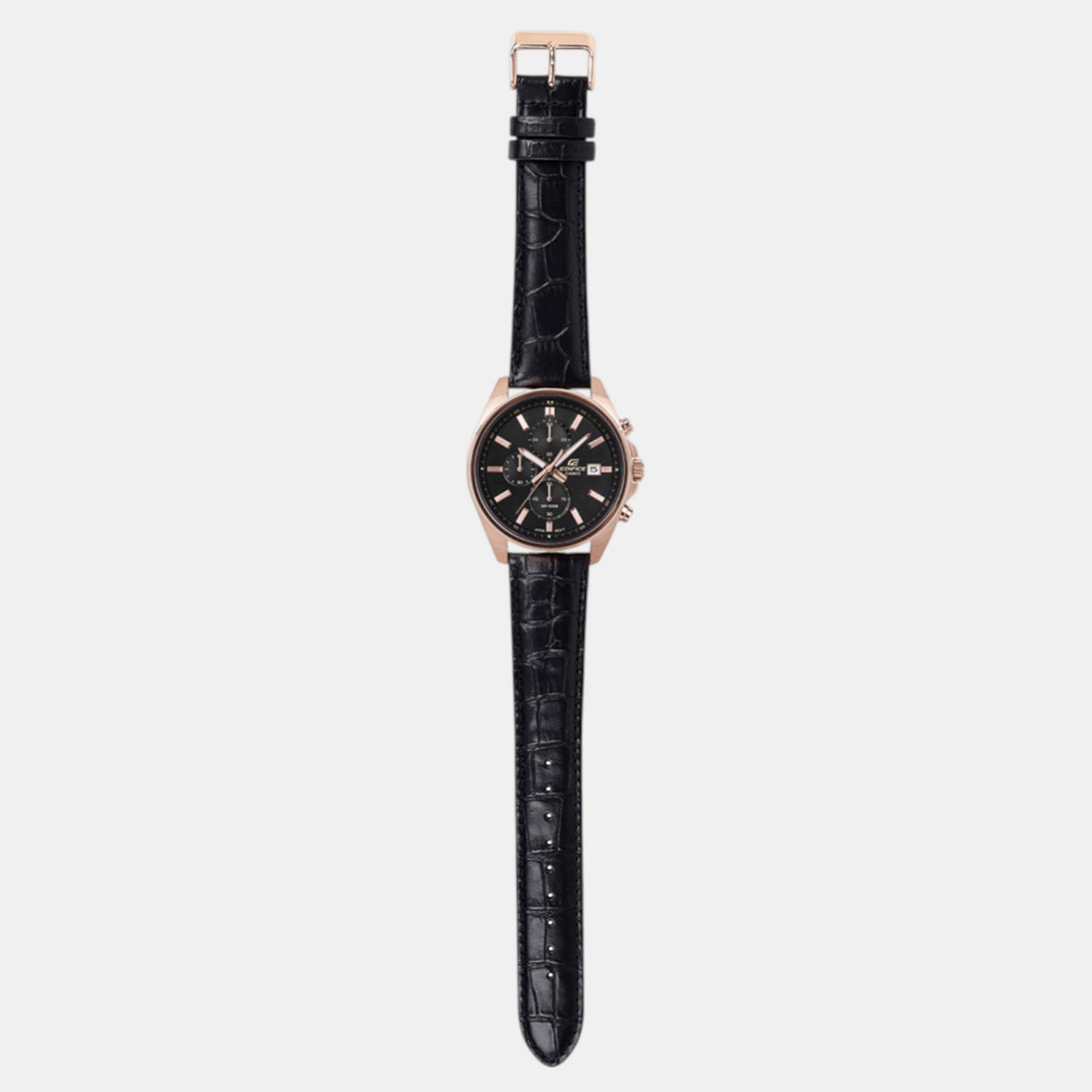 Edifice Men Quartz Black Dial Multi-Function Leather Watch ED665