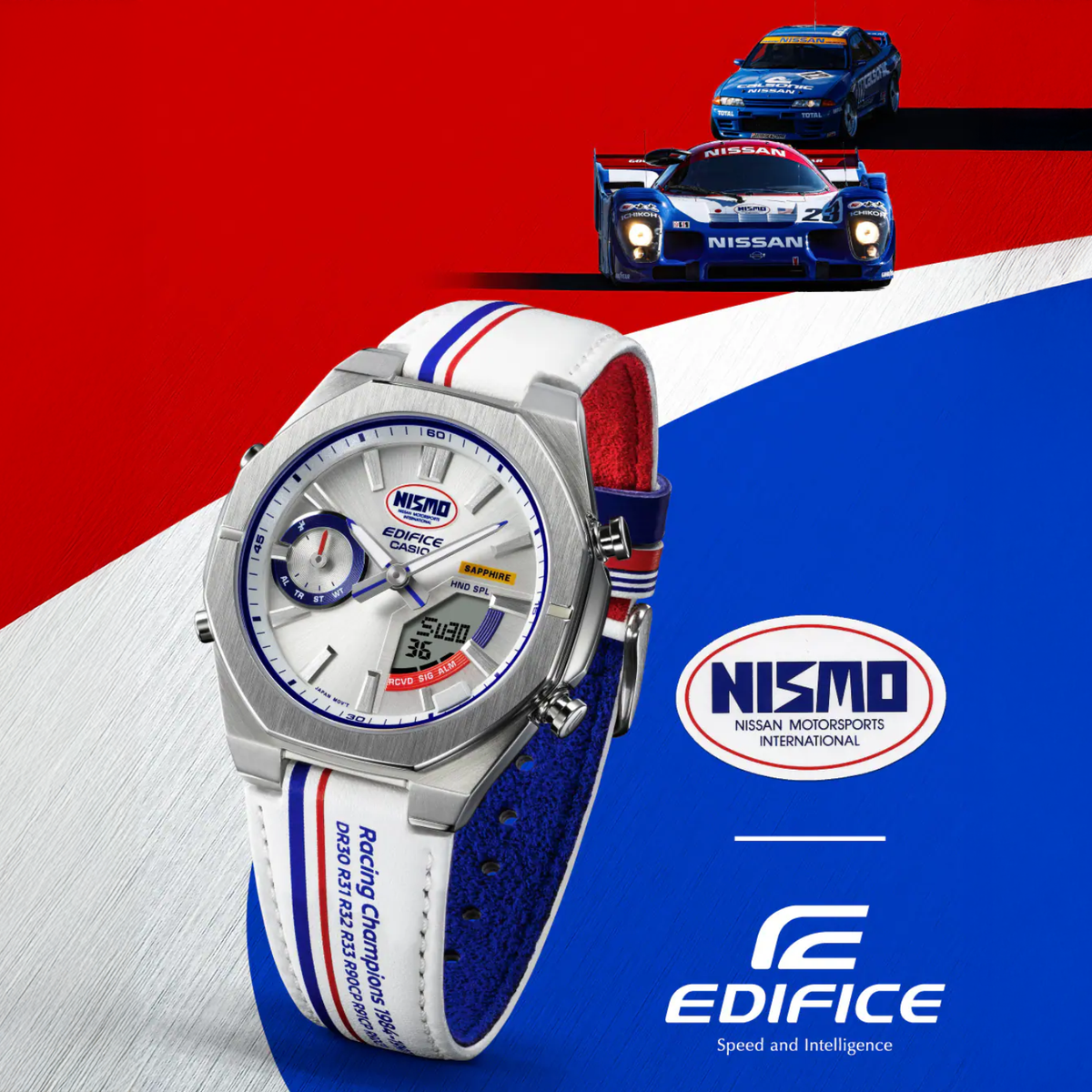 Edifice Men Quartz White Dial Analog-Digital Leather Watch ED666