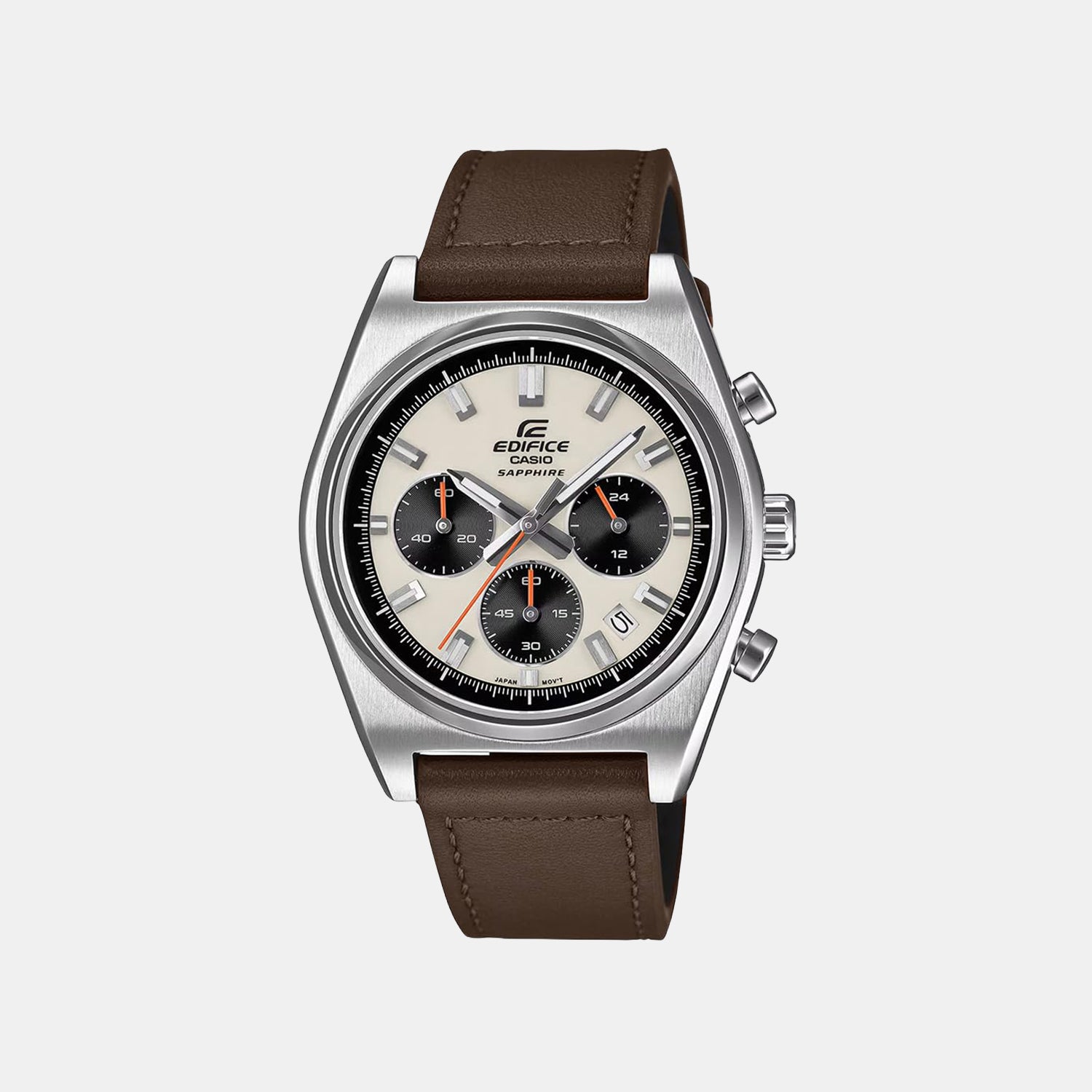 Edifice Men Quartz Cream Dial Chronograph Leather Watch EFB-730L-7AVUDF ED690