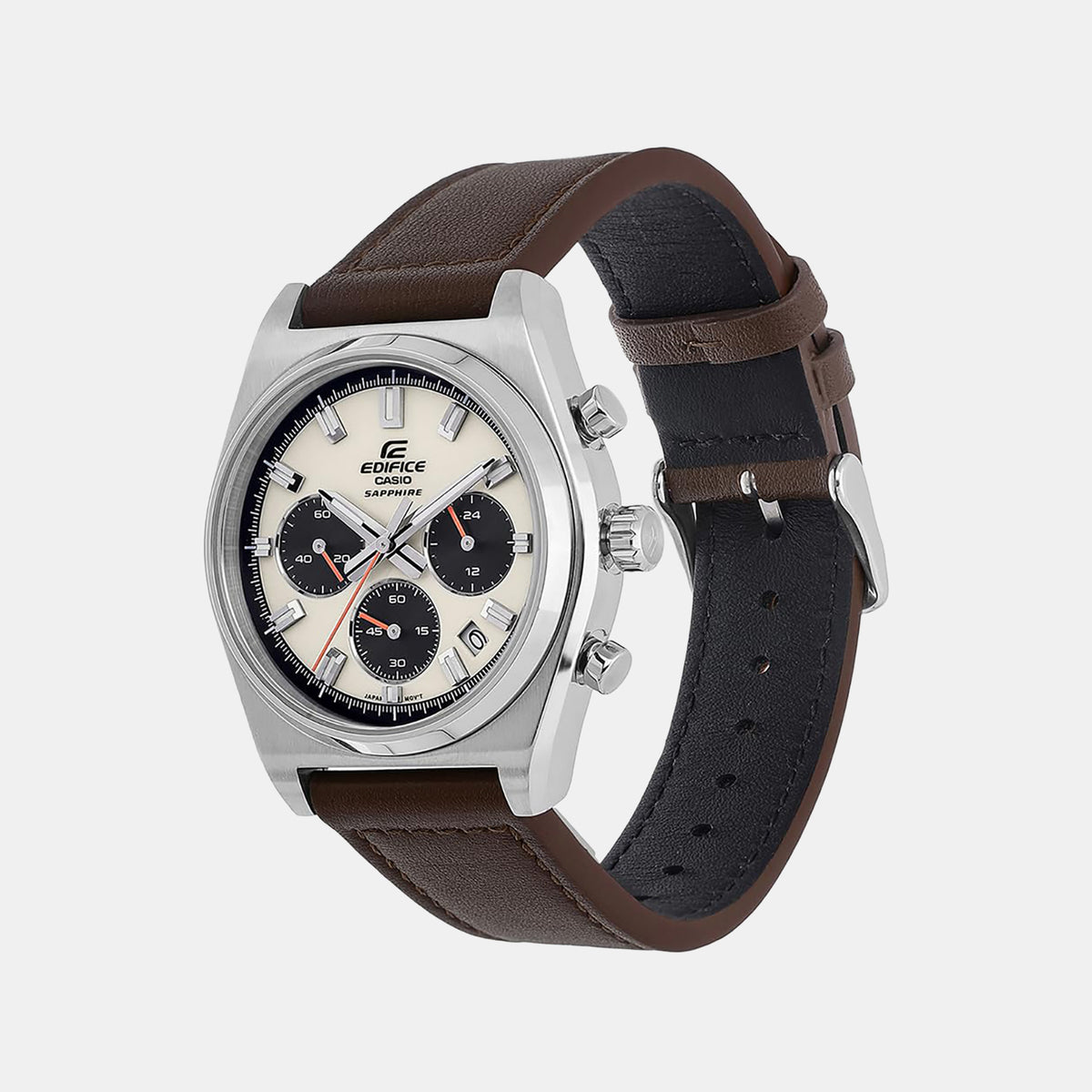 Edifice Men Quartz Cream Dial Chronograph Leather Watch ED690