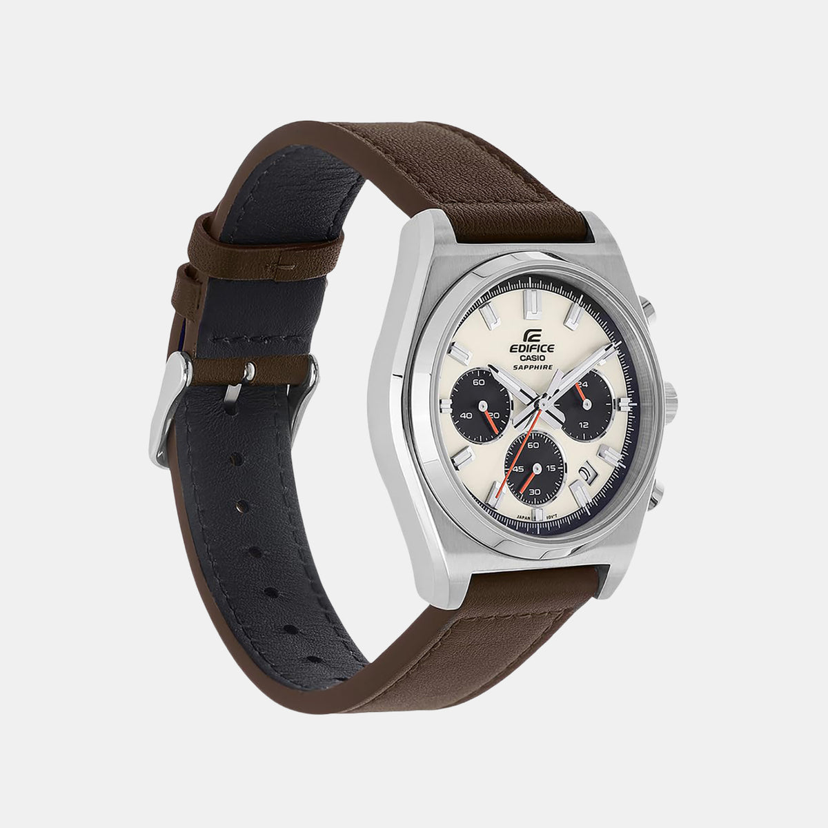 Edifice Men Quartz Cream Dial Chronograph Leather Watch ED690