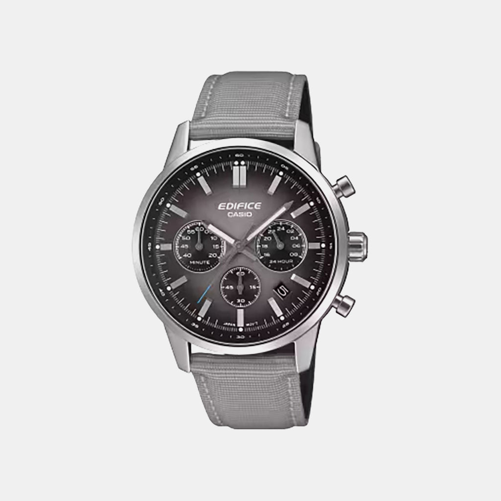 Edifice Men Quartz Grey Dial Chronograph Leather Watch ED694