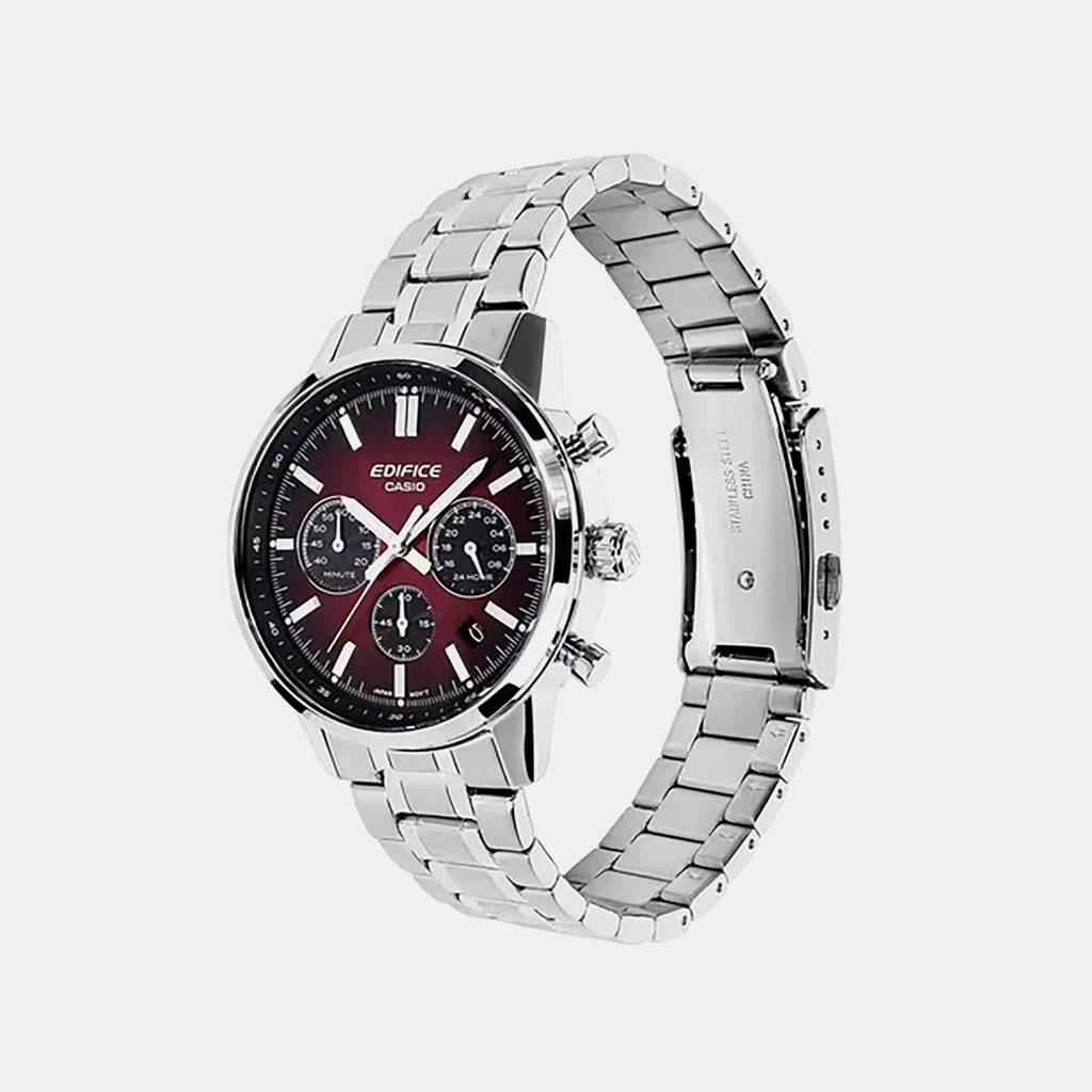 Edifice Men Quartz Maroon Dial Chronograph Stainless Steel Watch ED695