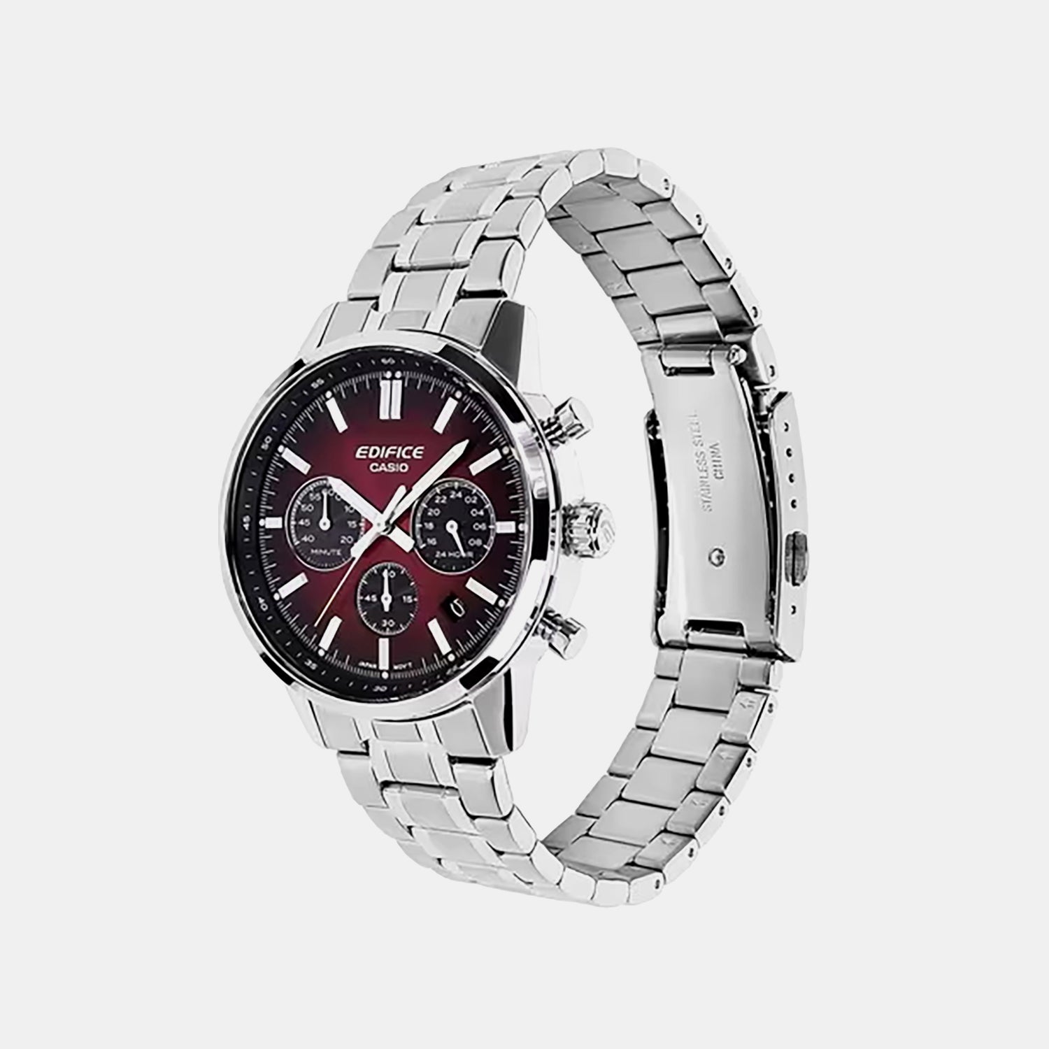 Edifice Men Quartz Maroon Dial Chronograph Stainless Steel Watch ED695