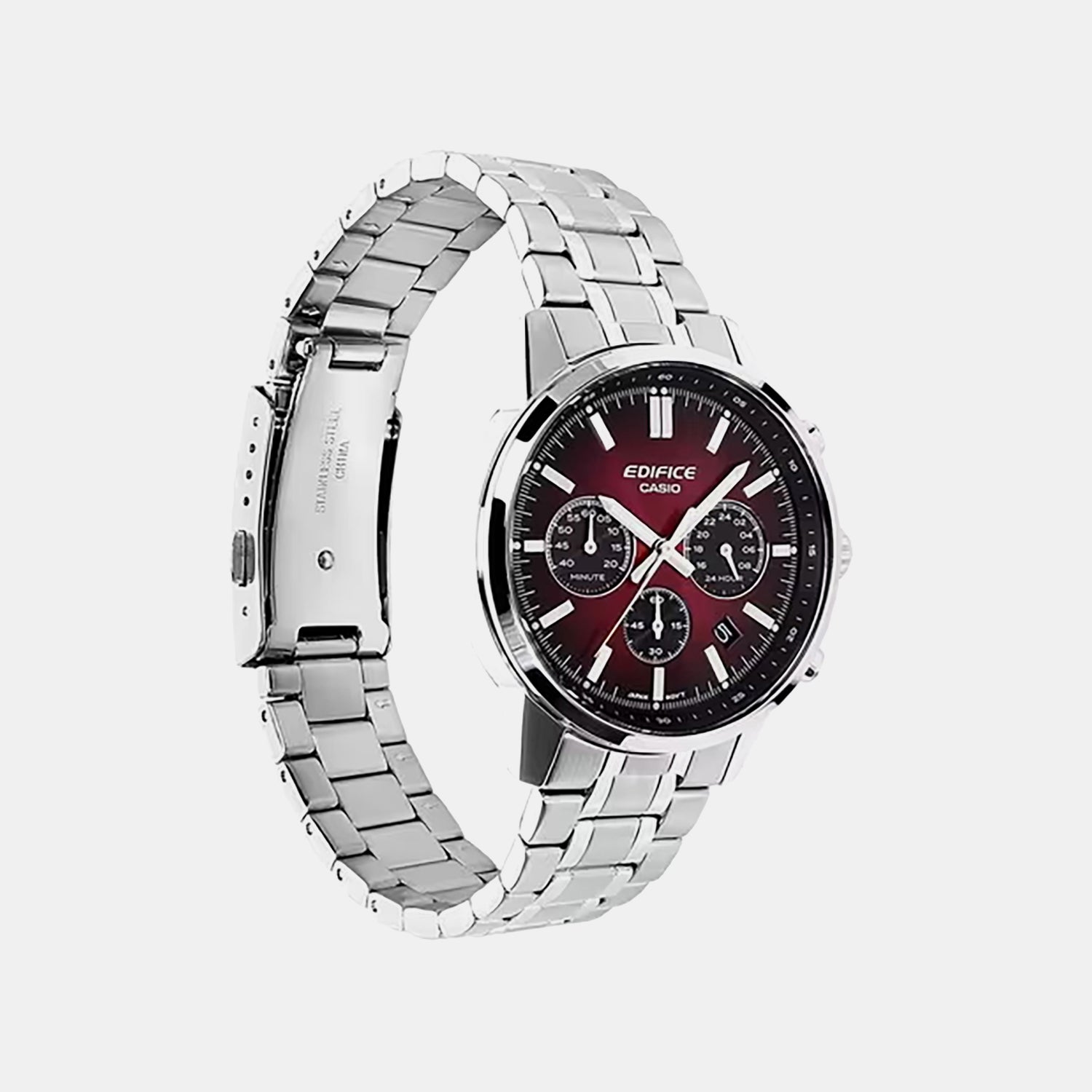 Edifice Men Quartz Maroon Dial Chronograph Stainless Steel Watch ED695