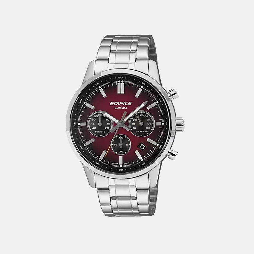 Edifice Men Quartz Maroon Dial Chronograph Stainless Steel Watch ED695