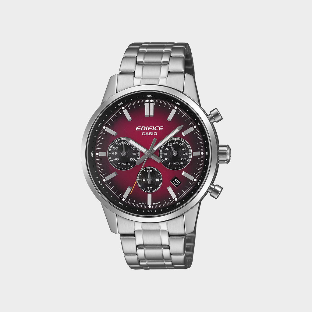 Edifice Men Quartz Maroon Dial Chronograph Stainless Steel Watch ED695