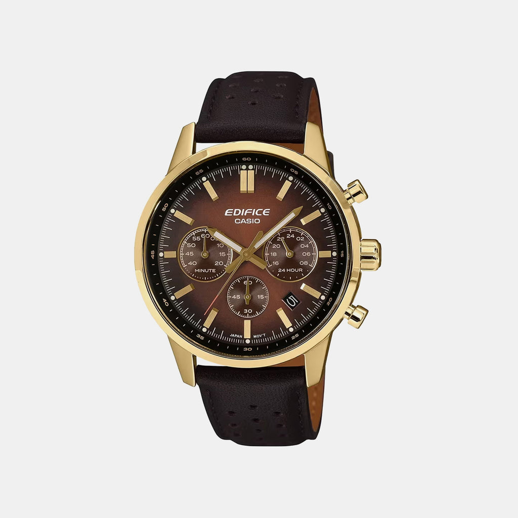 Edifice Men Quartz Brown Dial Analog Leather Watch ED696