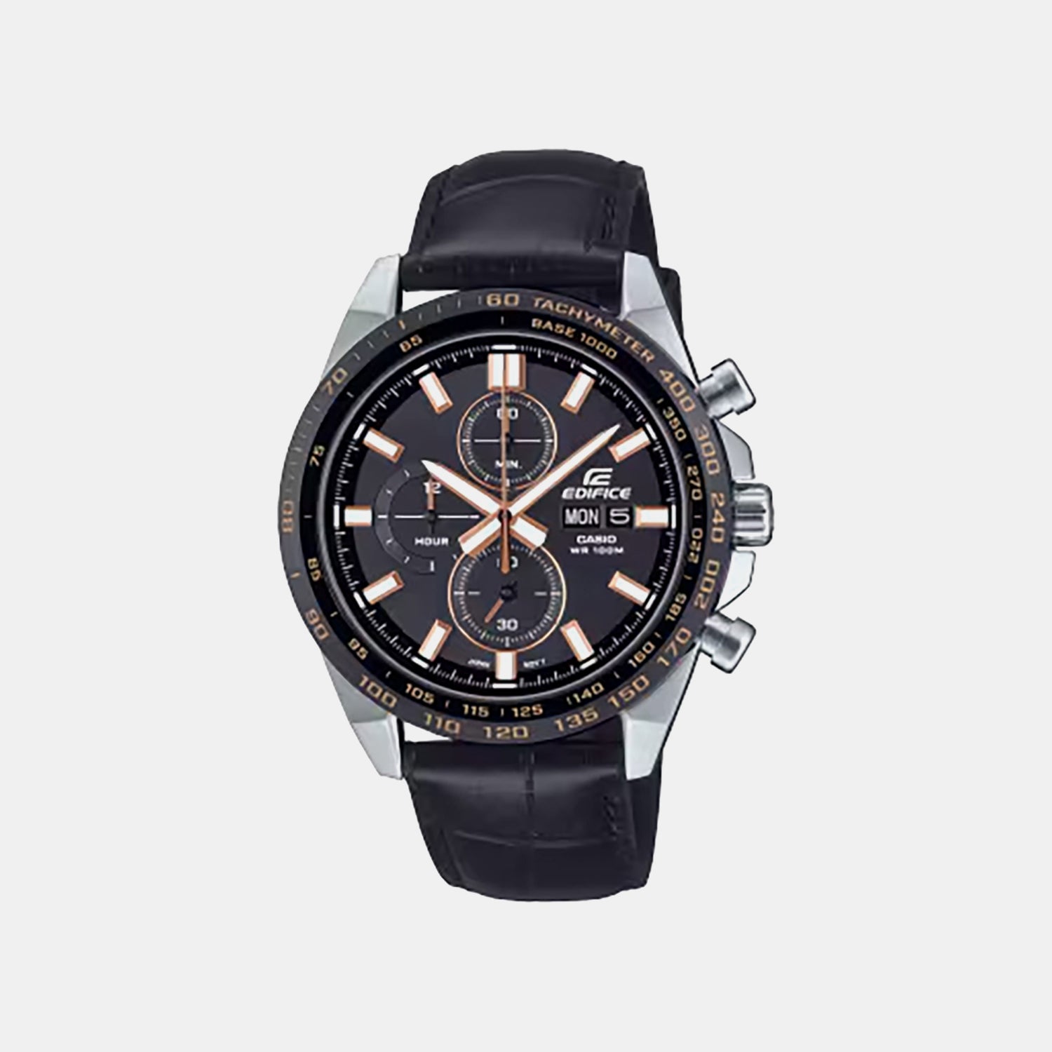Edifice Men Quartz Black Dial Chronograph Leather Watch ED697