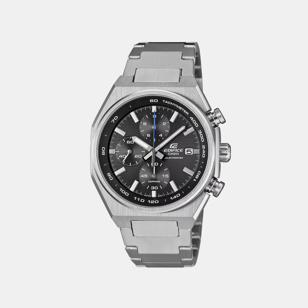 Edifice Men Solar Black Dial Chronograph Stainless Steel Watch ED717