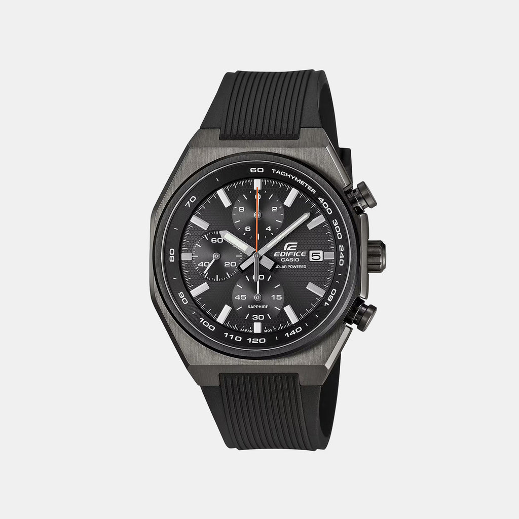 Edifice Men Solar Black Dial Chronograph Resin Watch ED718