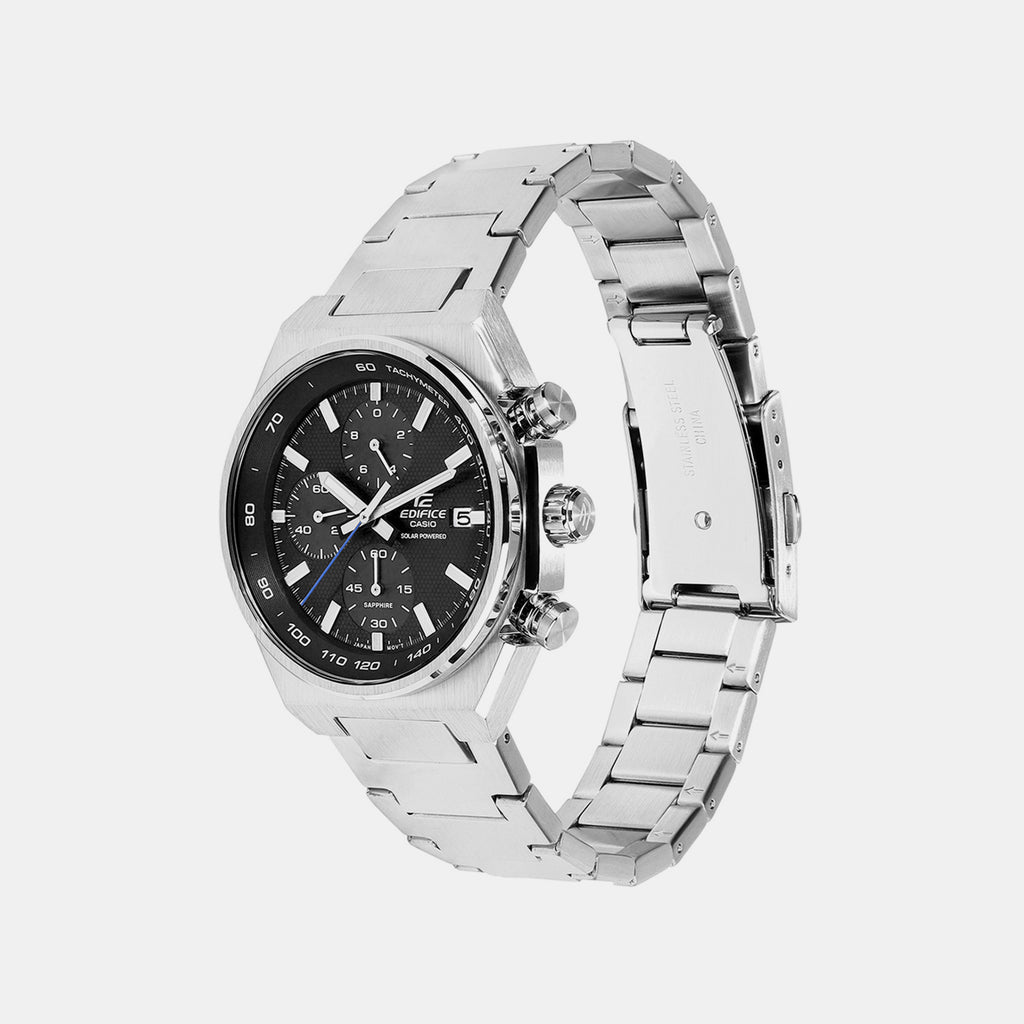 Edifice Men Solar Black Dial Chronograph Stainless Steel Watch ED717