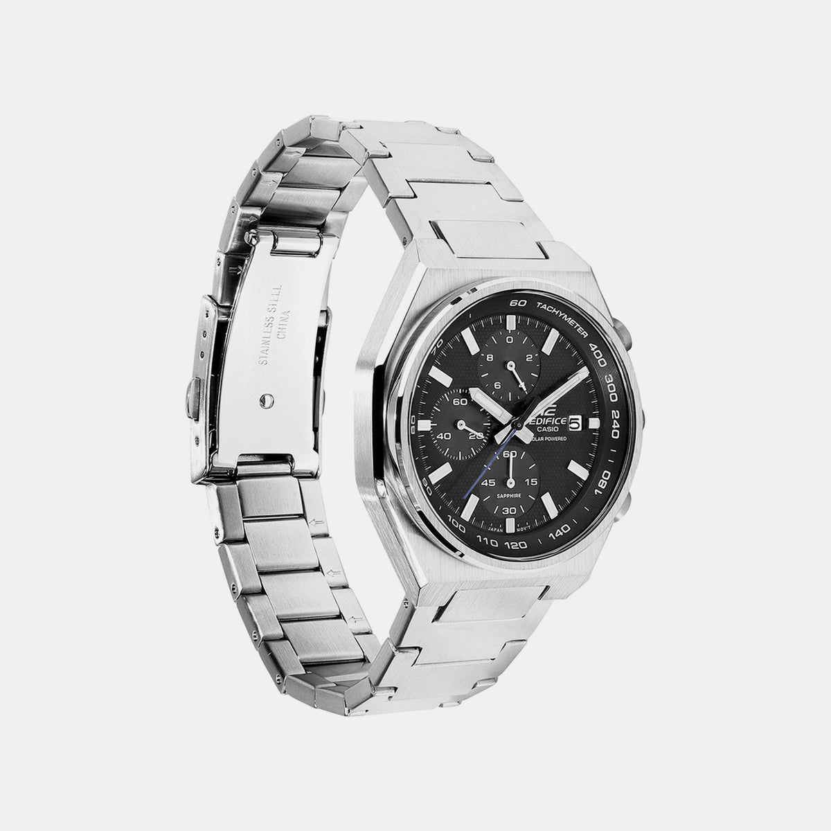 Edifice Men Solar Black Dial Chronograph Stainless Steel Watch ED717